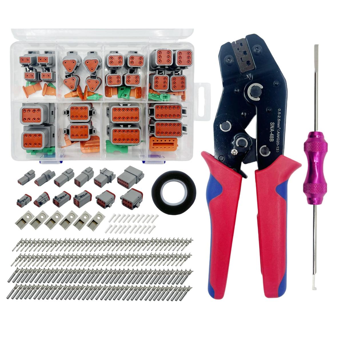 JLHTQR kit front packaging showing full Deutsch DT set and tools for quick identification and convenience