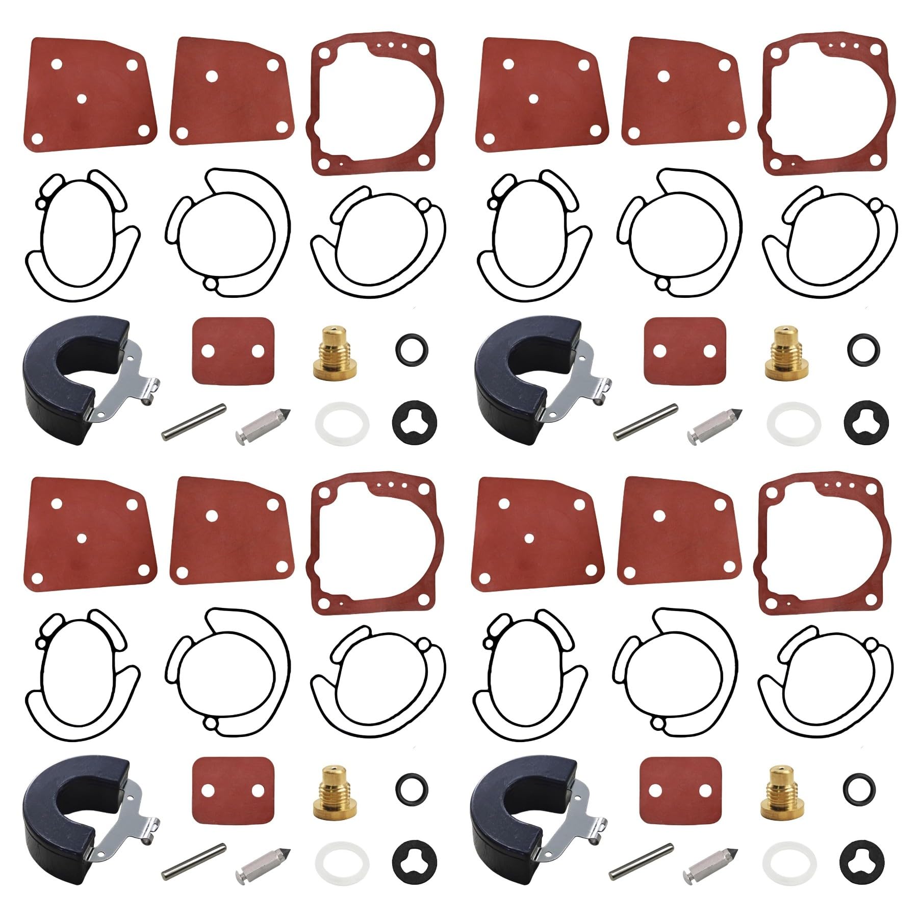 JLM MARINE front packaging showing four carburetor repair sets and easy identification benefit