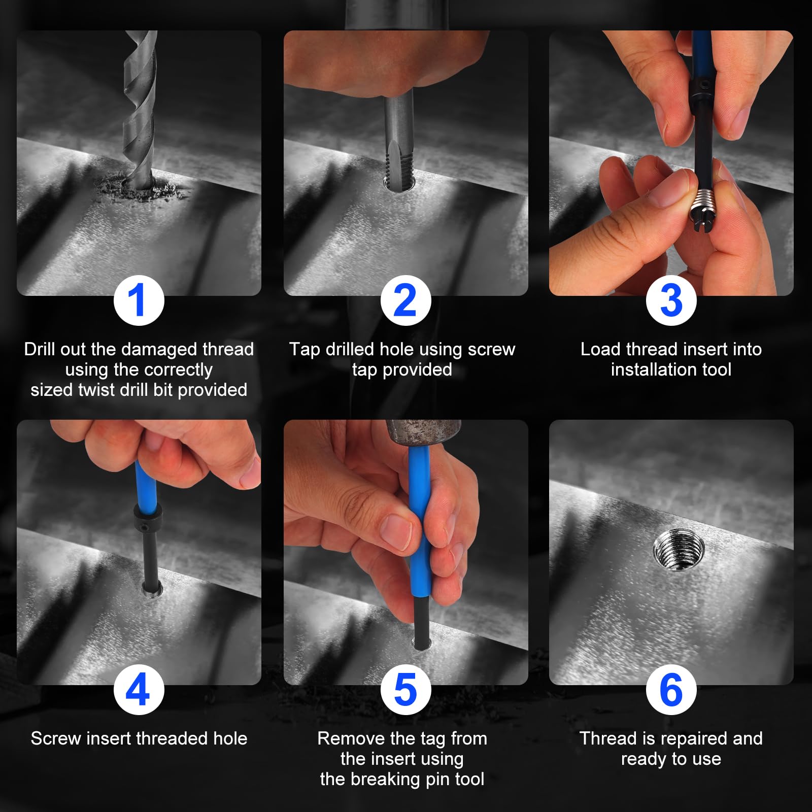 JMMRRR insert and tools beside ruler showing correct repair sizing