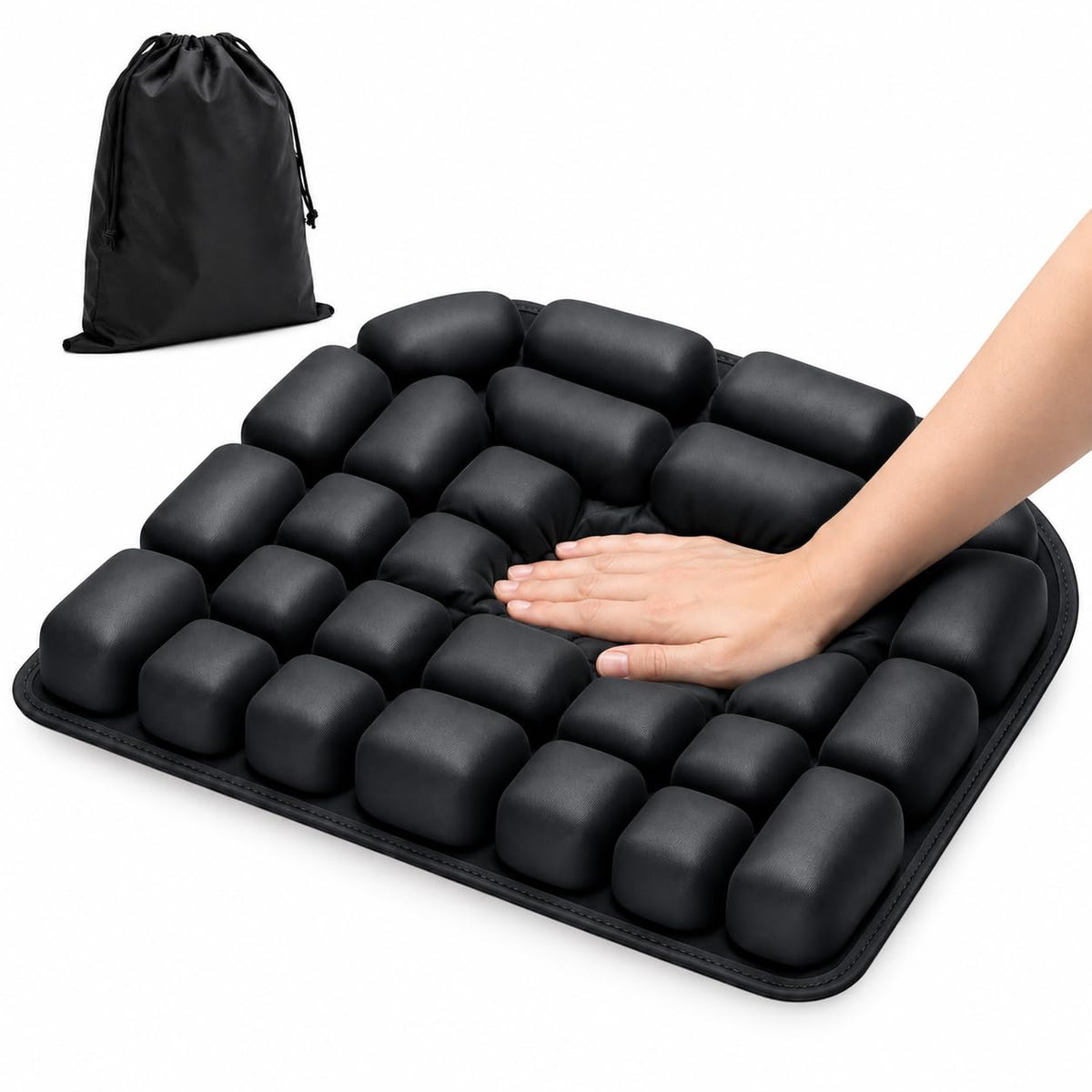 Jocolate front view of inflated seat cushion showing full support and comfort