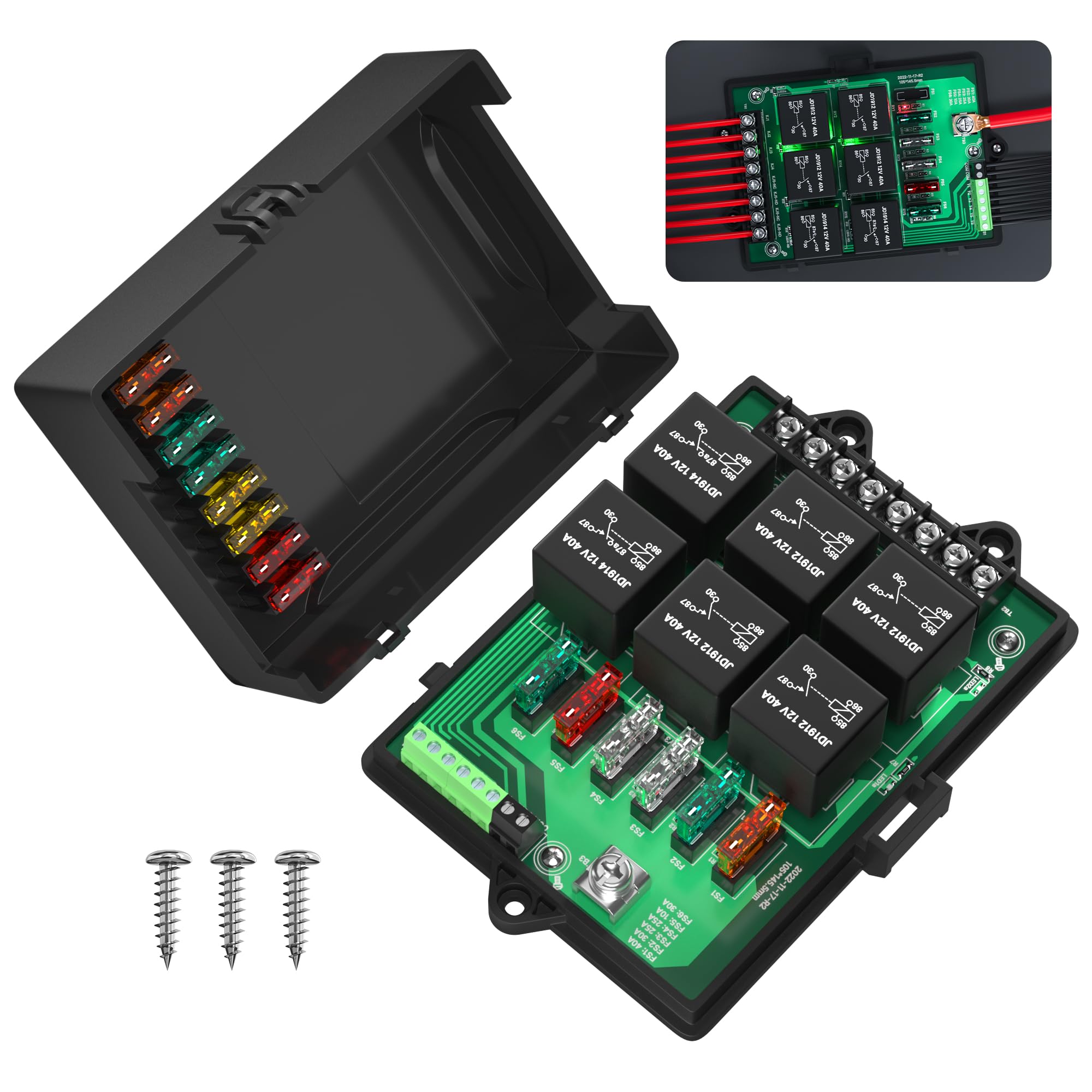 Joinfworld front panel view showing relays and fuses for quick identification and neat wiring