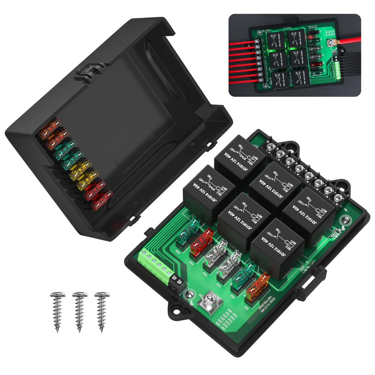 Joinfworld front panel view showing relays and fuses for quick identification and neat wiring