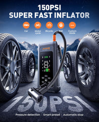 Joltekon detachable compressor hose attached to a tire for fast inflation