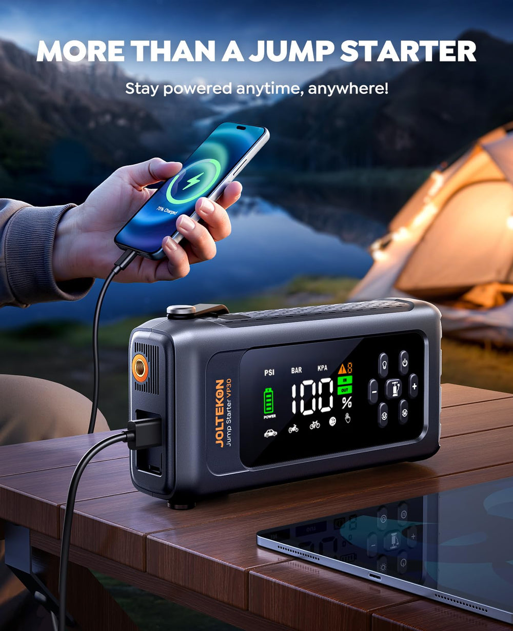 Joltekon smart display and buttons showing battery and pressure readouts
