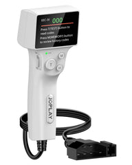 JOPLAY front view showing handheld OBD1 reader and controls, fast code access