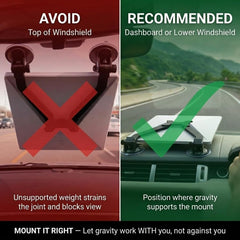 JOULPOUZA mounted on dashboard demonstrating firm hold during placement