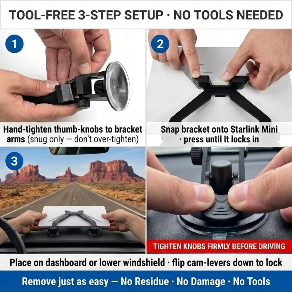 JOULPOUZA tabs engaging Starlink Mini slots for mechanical locking advantage