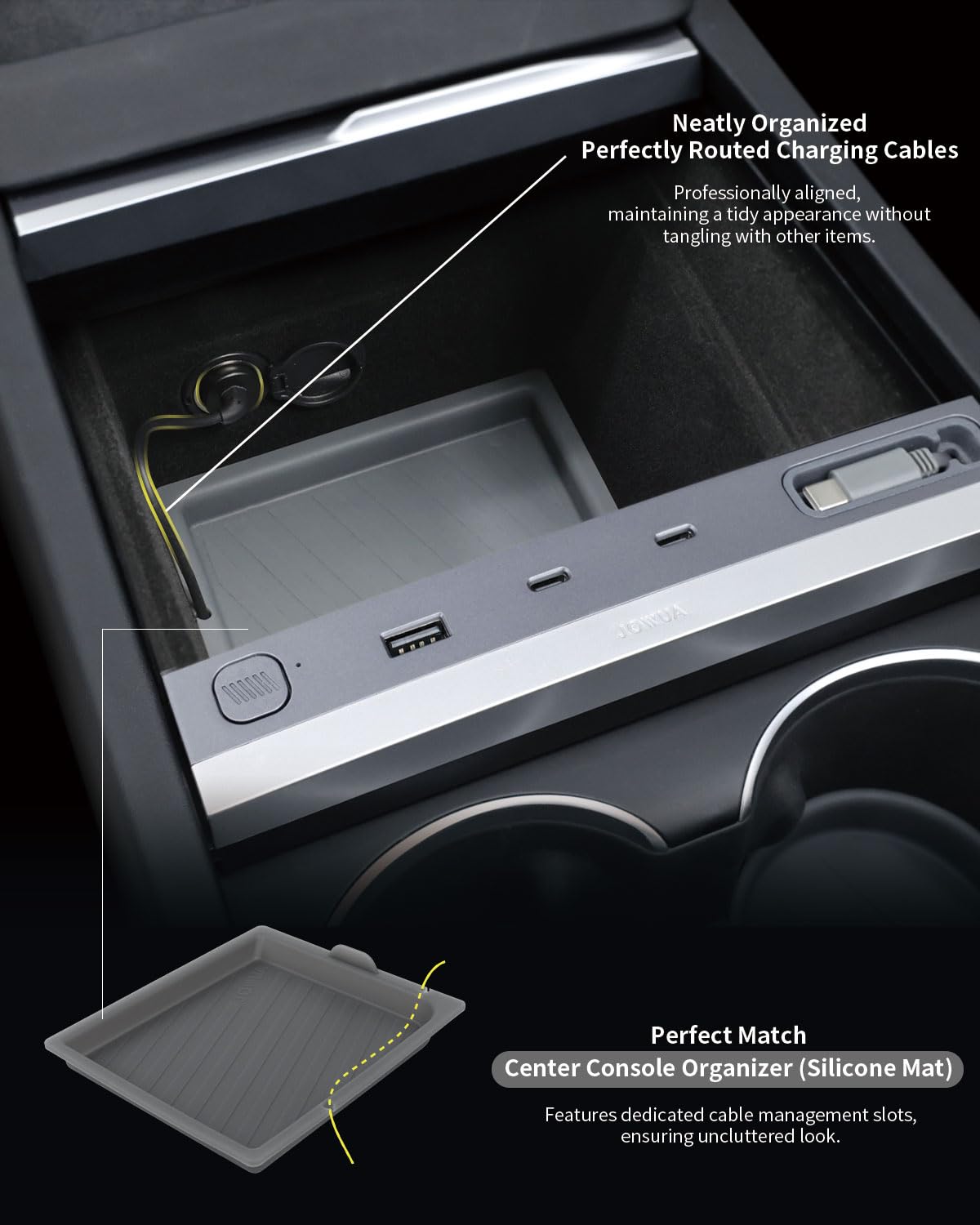 Jowua hub installed in Model Y center console, tidy integrated charging benefit
