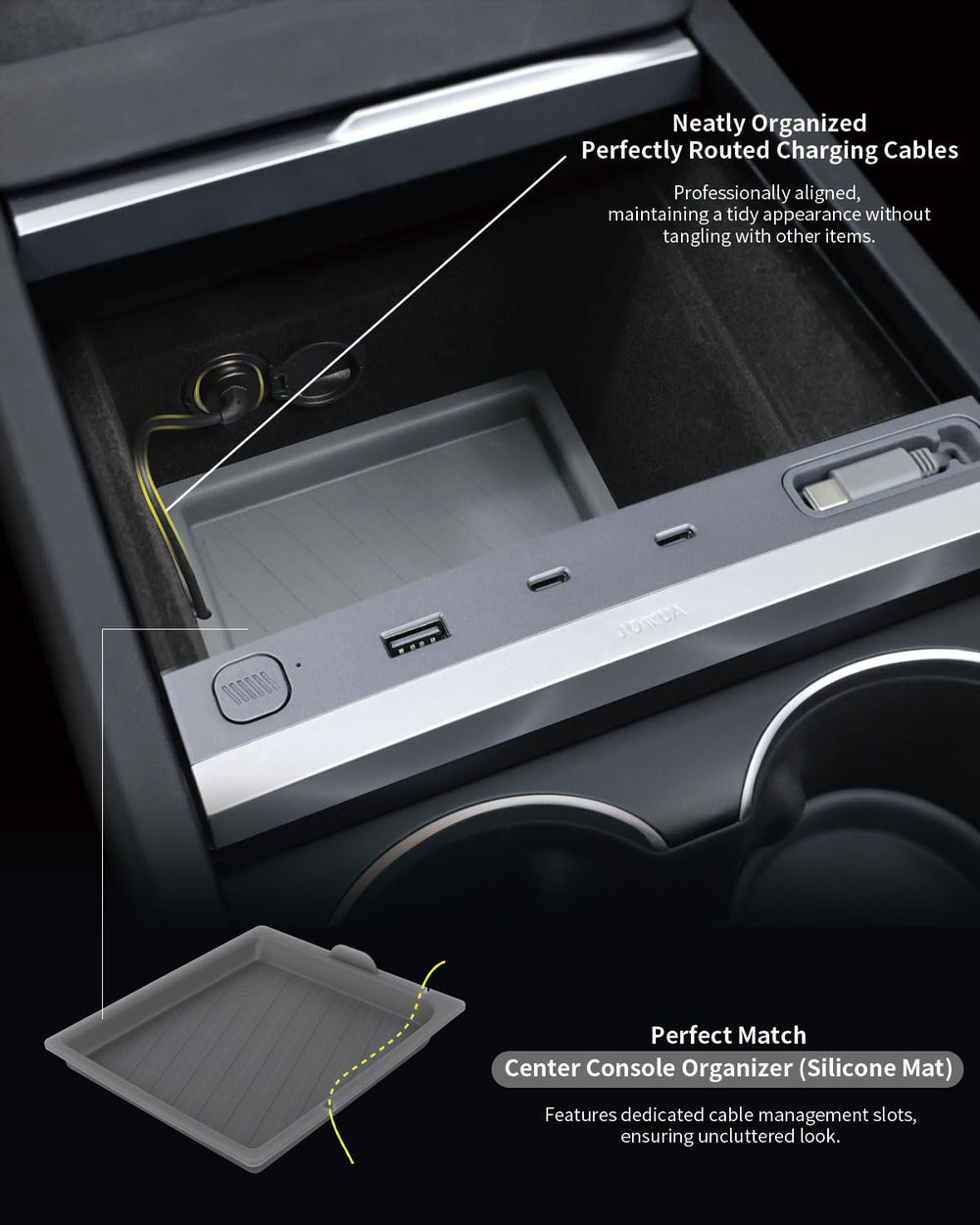 Jowua hub installed in Model Y center console, tidy integrated charging benefit