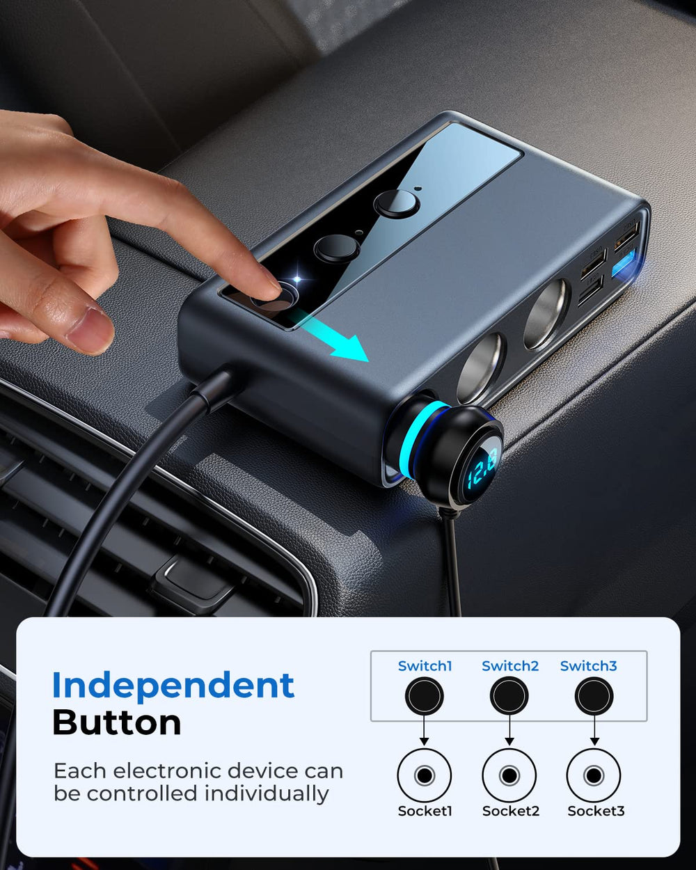 JOYROOM with cables connected to car fridge and dash cam demonstrating multi-use