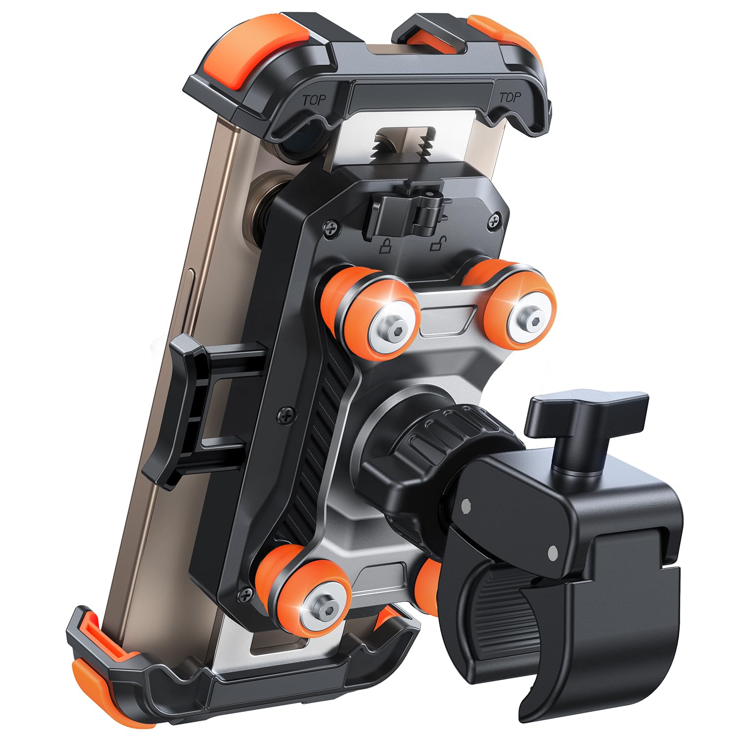 JOYROOM front view of orange mount showing secure locking benefit