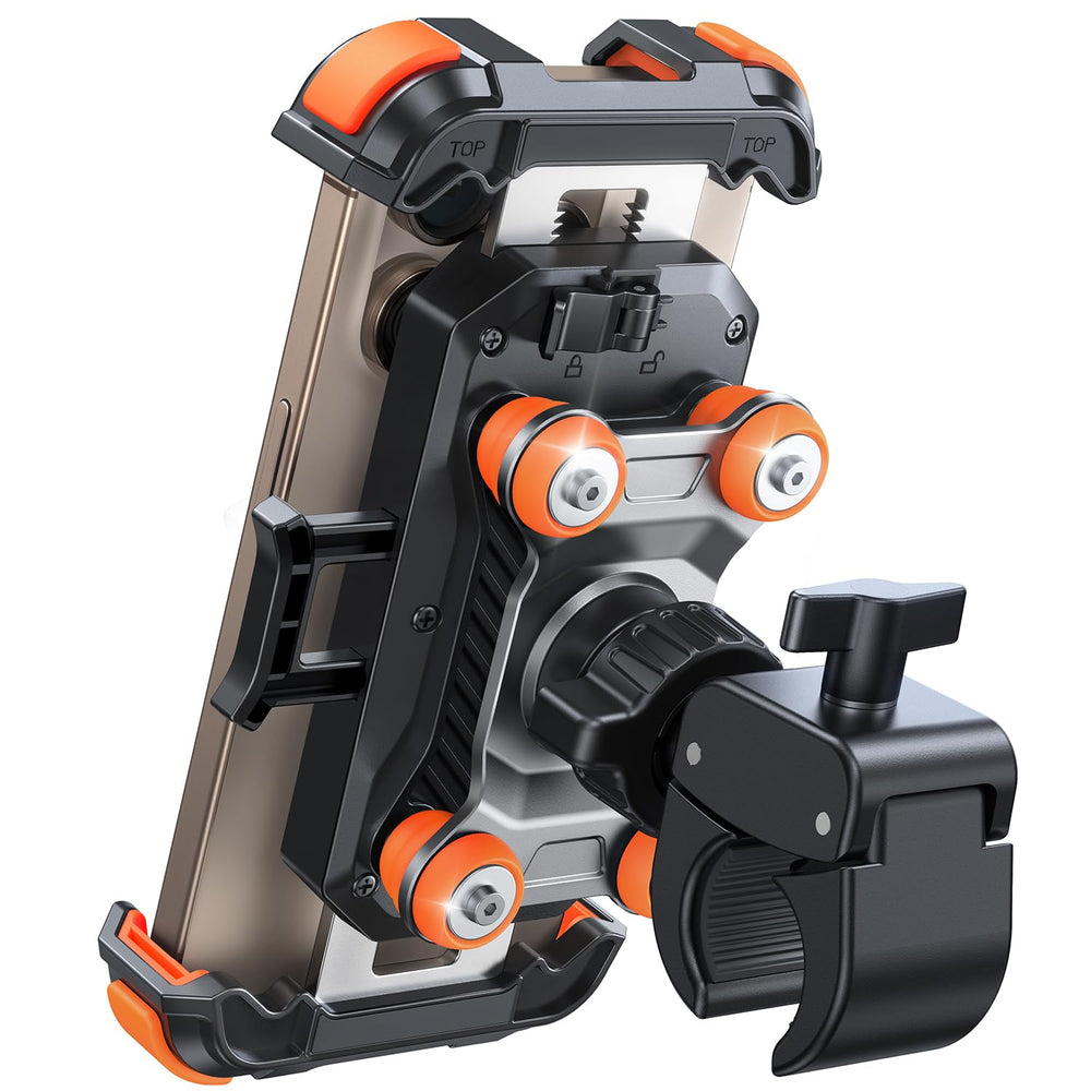 JOYROOM front view of orange mount showing secure locking benefit