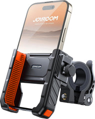 JOYROOM front view on motorcycle handlebar showing secure mount and clear display