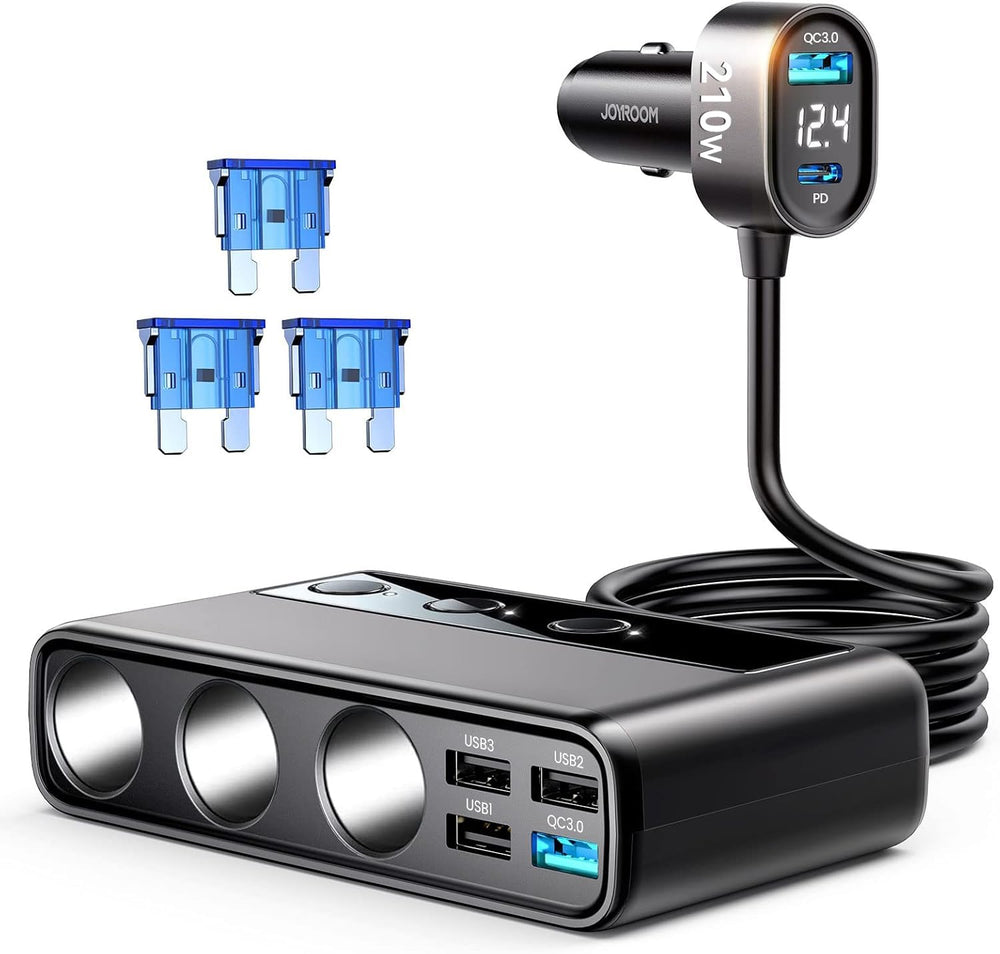 JOYROOM front view showing full 9-in-1 ports and compact housing, adds power flexibility