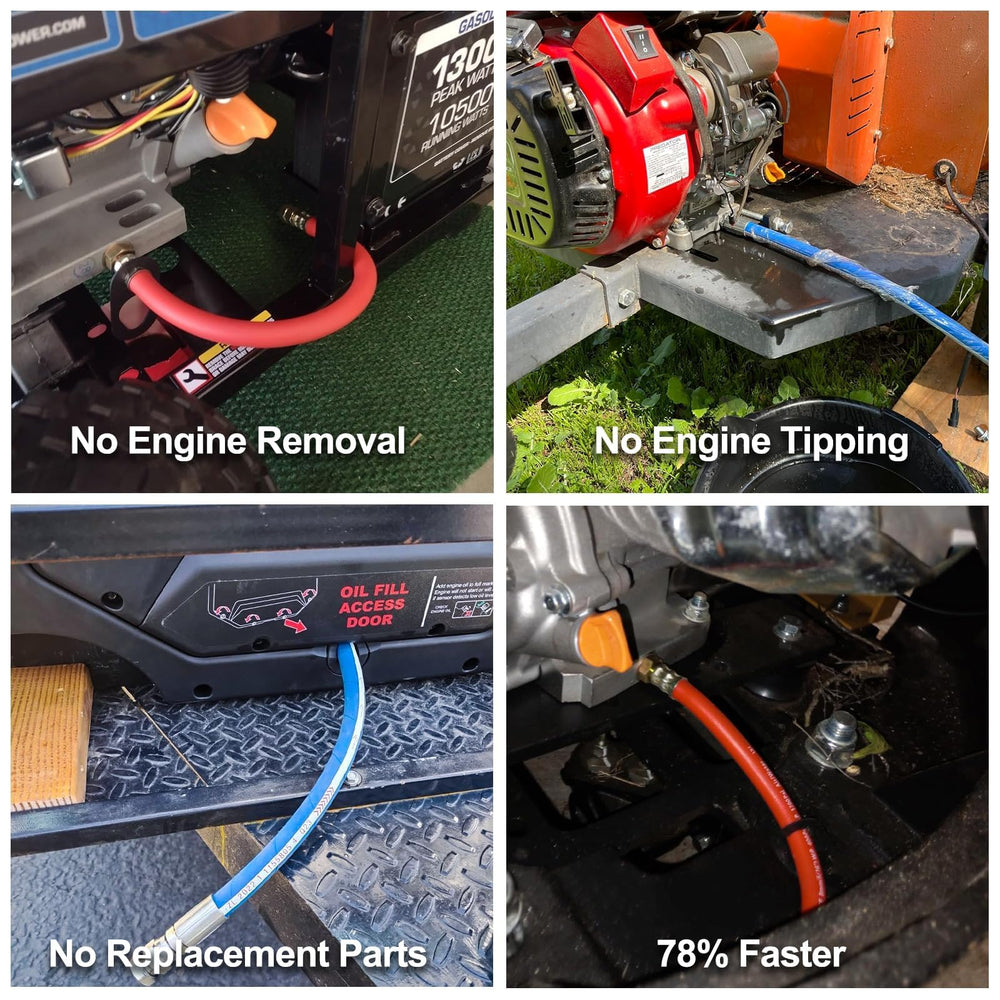 joytrace in workshop on mower demonstrating faster clean oil changes