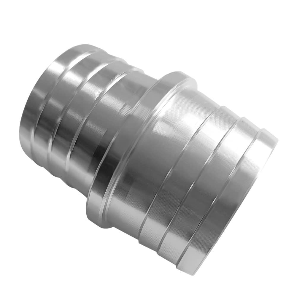 JoyTube front view of aluminum hose barb showing stepped barbs and flange, durable fit