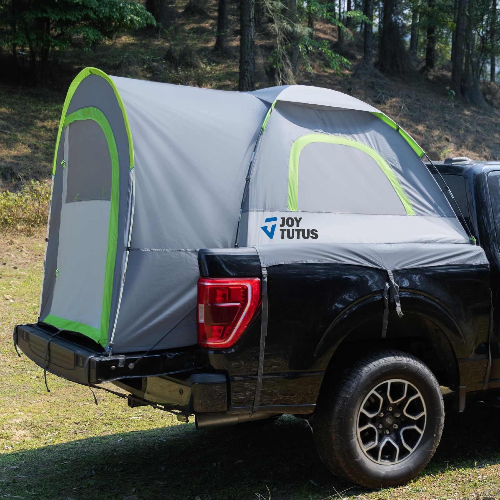 JOYTUTUS front view of tent on truck bed showing roomy access and quick entry benefit