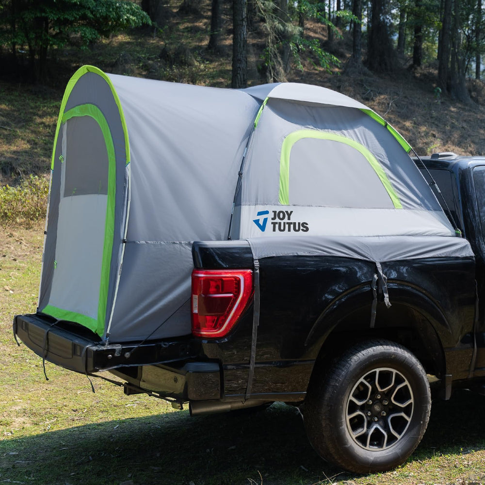 JOYTUTUS front view of tent on truck bed showing roomy access and quick entry benefit