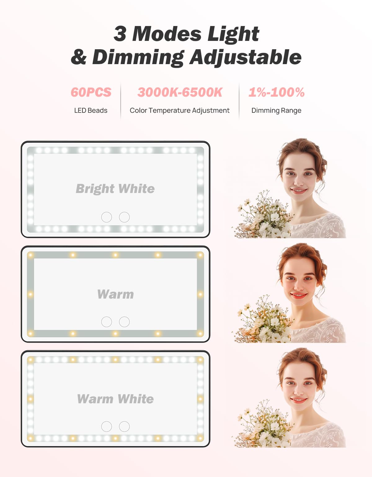 JOYTUTUS close-up of LED array highlighting bright bicolor lights for accurate makeup