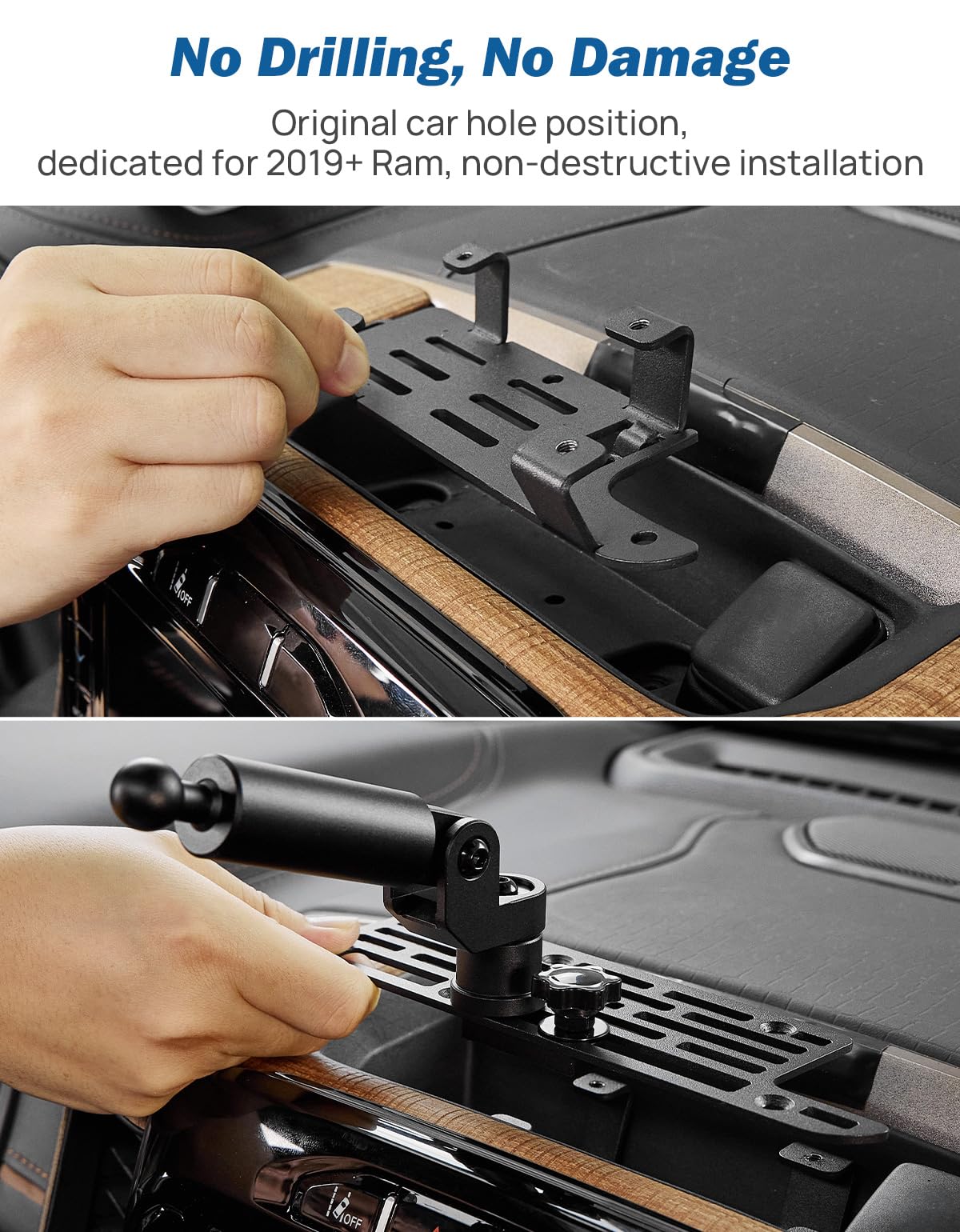 JOYTUTUS lifestyle shot installed in RAM cabin showing hands-free navigation benefit