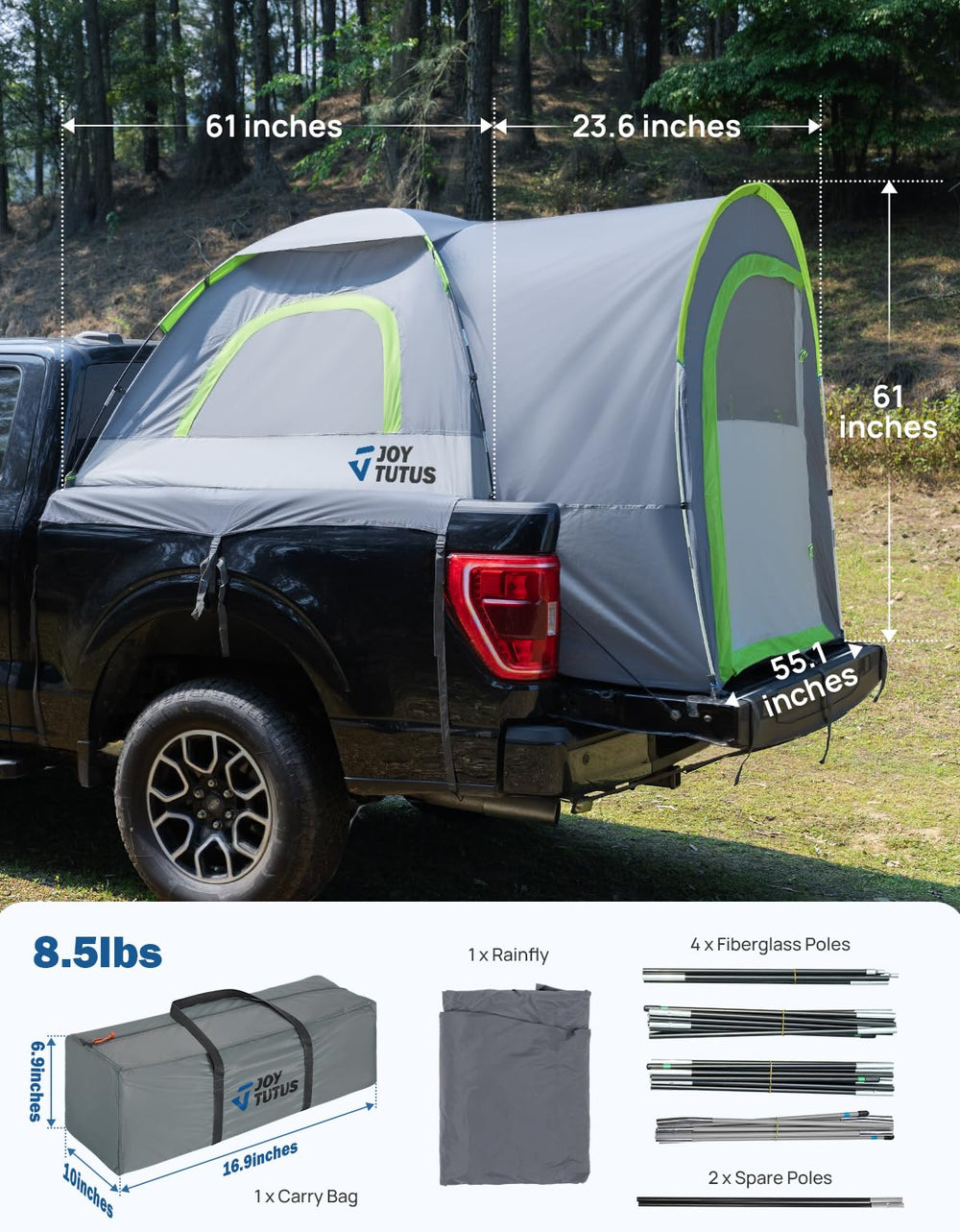 JOYTUTUS tent mounted on pickup in outdoor setting for practical on-the-go shelter