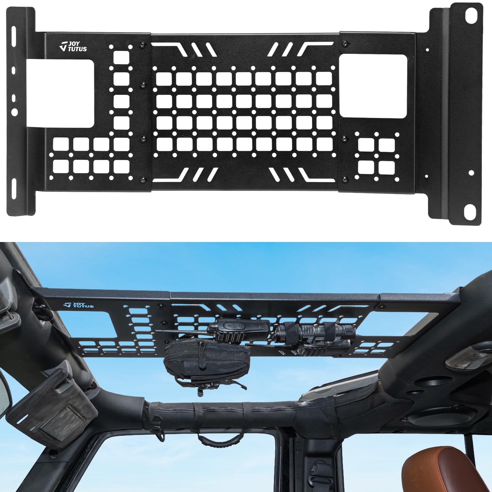 JOYTUTUS front view on Wrangler JK showing clean overhead storage benefit