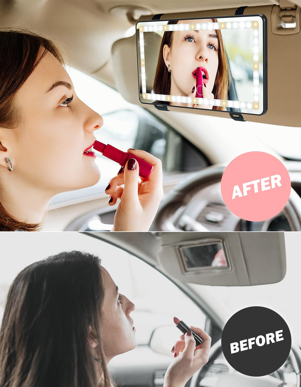 JOYTUTUS lifestyle shot in car showing quick touch-up benefit during travel