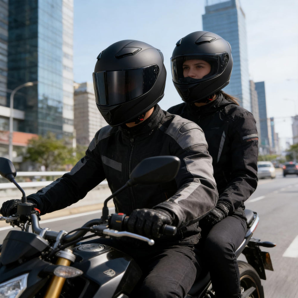 JQF Gear WS-607 on rider in street scene illustrating real-world road use