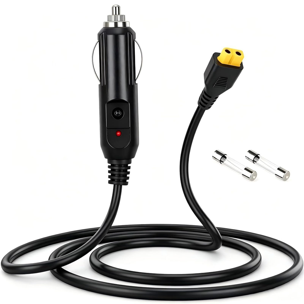 JQXLMDY front view of XT60 car charger cable showing connectors and plug for reliable charging
