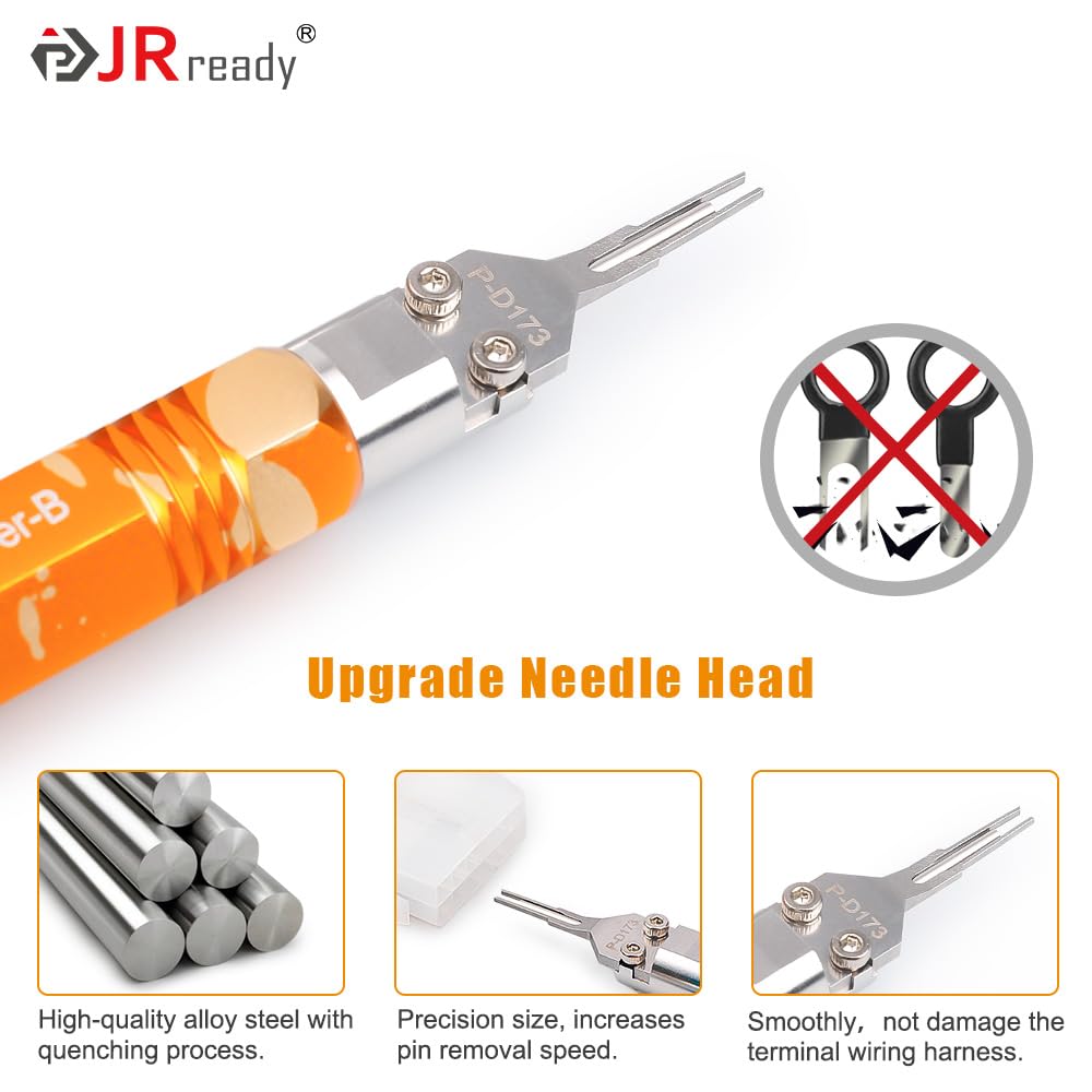 JRready tool in use on ATX connector showing controlled pin removal benefit