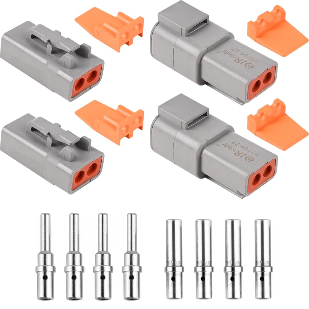 JRready front view of two DTP connectors showing waterproof housing and secure latch