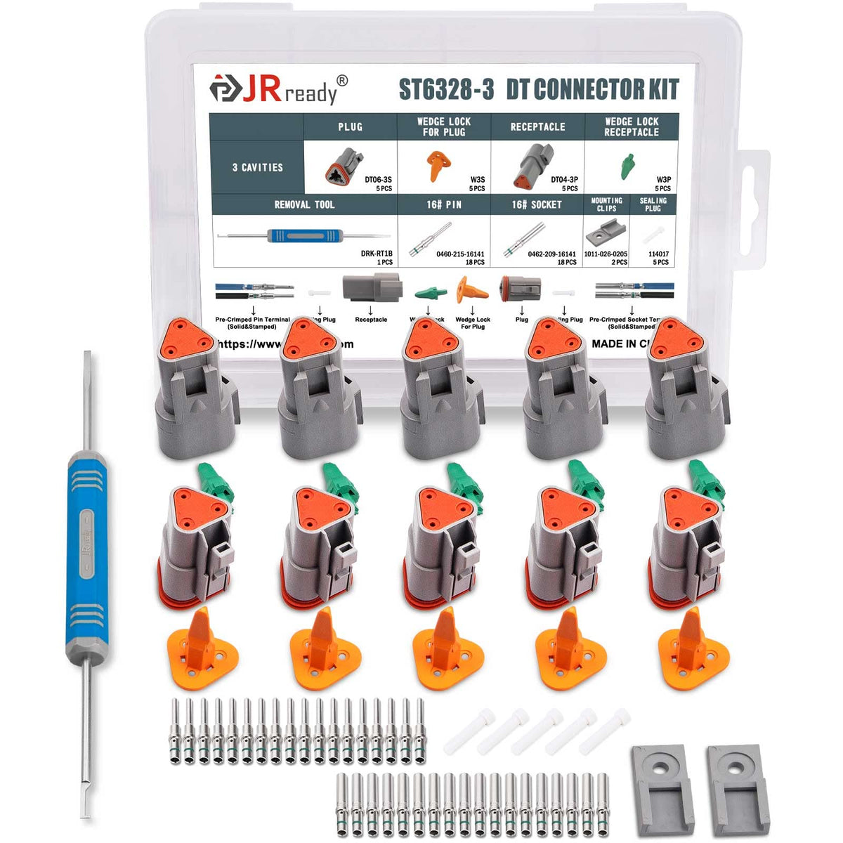 JRready front packaging showing full DT 3-pin kit and components benefiting quick identification