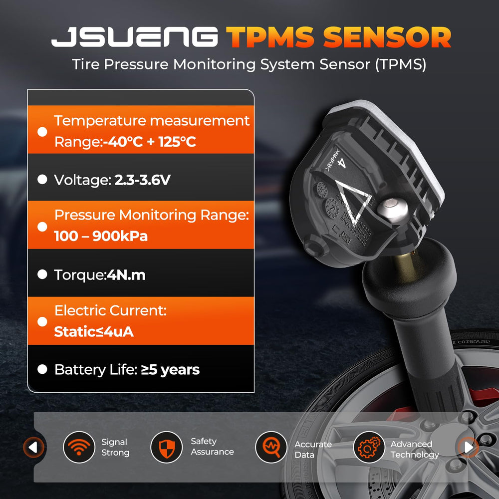 Jsueng sensor mounted on wheel in shop demonstrating ready-to-install benefit
