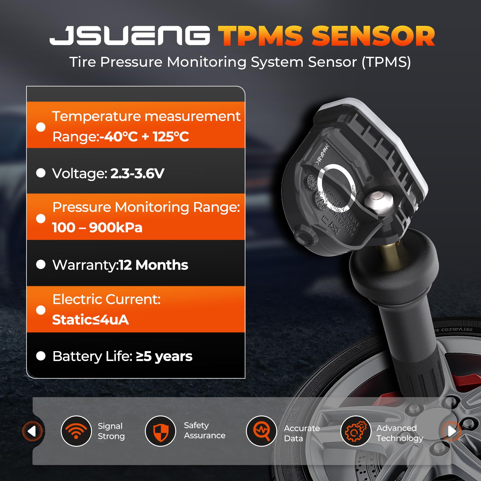 Jsueng TPMS compatibility label showing OE numbers for accurate vehicle match