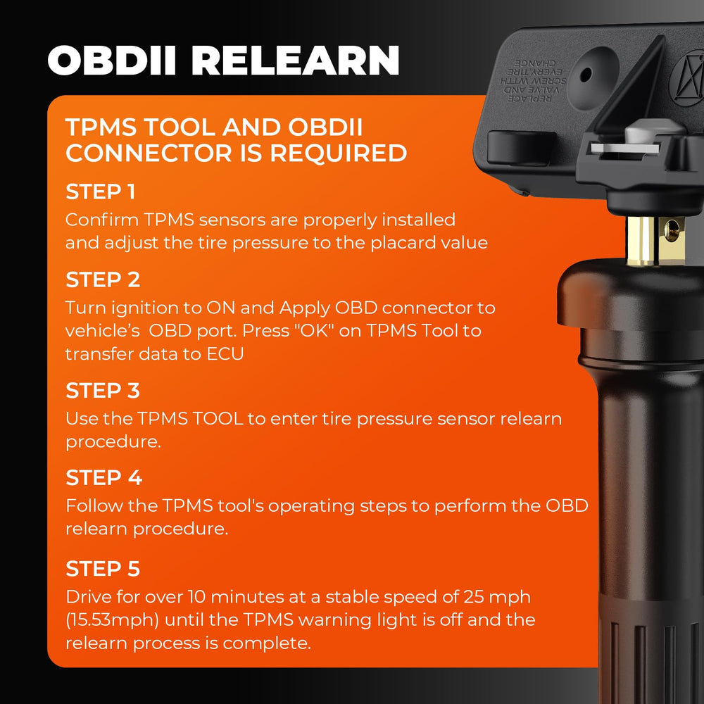 Jsueng TPMS tool activating sensors showing OBDII relearn aid