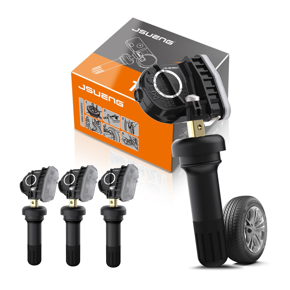 Jsueng front pack image showing four TPMS sensors and benefits of OE-fit