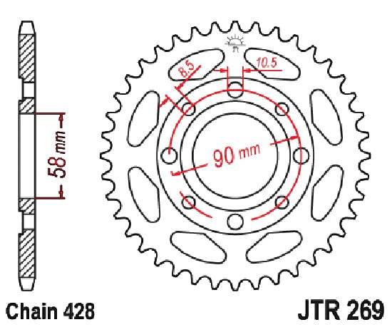 JT JTR269.45 close-up of tooth profile highlighting C49 steel finish and wear resistance