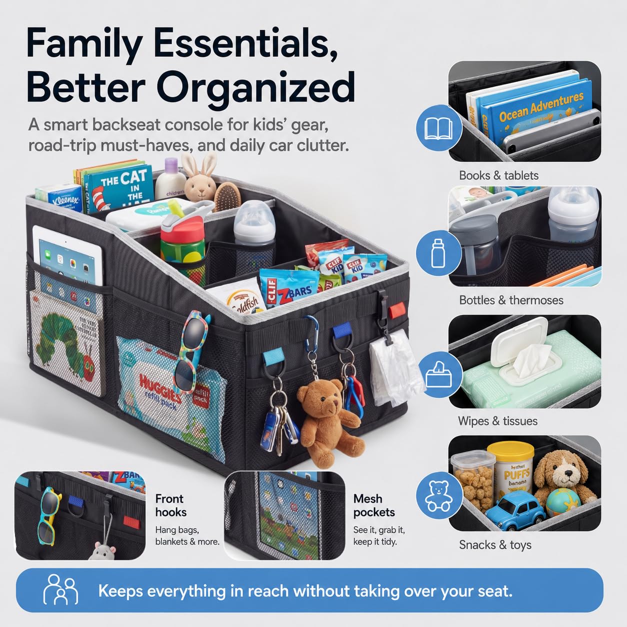 Junsungo cup holders holding thermos and baby bottle for spill-safe travel