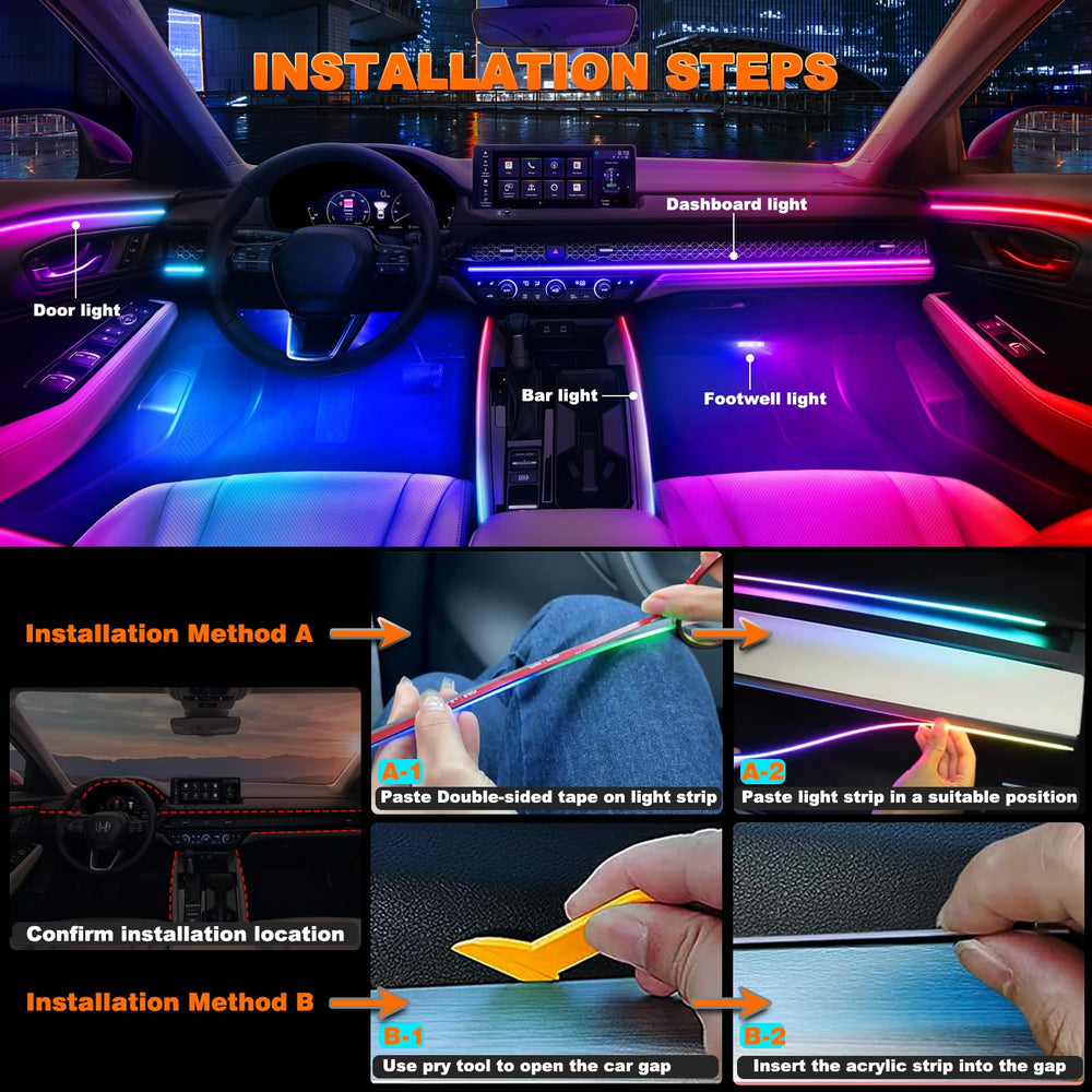 Jushope installed footwell view demonstrating mood lighting enhancing cabin ambience