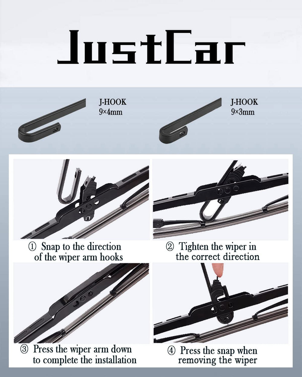 JustCar blades in a rainy driving scene demonstrating reduced noise benefit