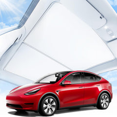 JUSTTOP sunshade installed on Model Y roof showing full coverage and neat fit