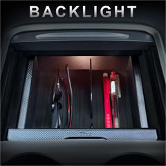 JVMA illuminated tray at night showing easy visibility and reduced fumbling for items