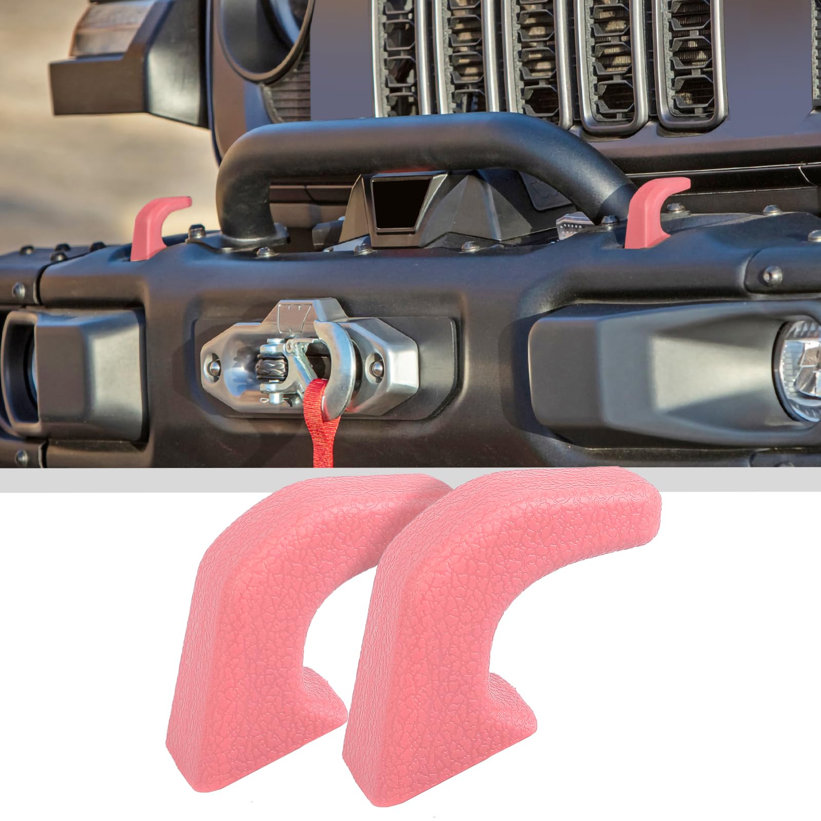 JWWY front bumper tow hook cover showing clean finished look and protection