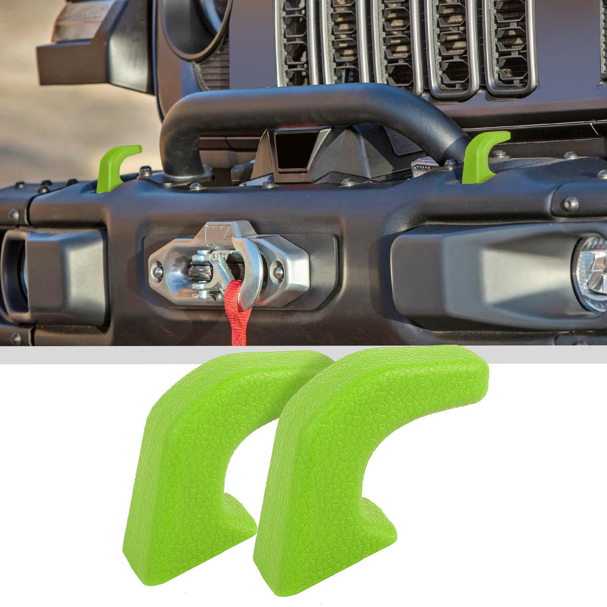 JWWY front view of tow hook cover showing clean bumper finish and protection