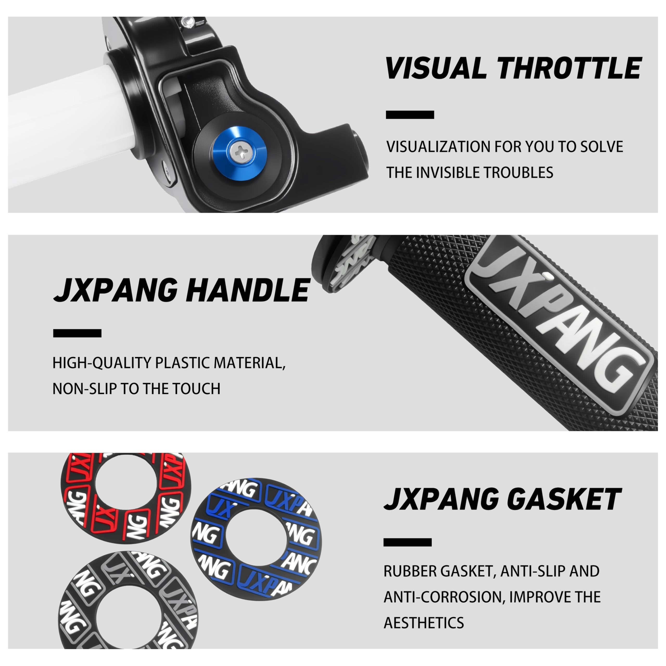 JXPANG transparent throttle box close-up revealing cable path for quick maintenance