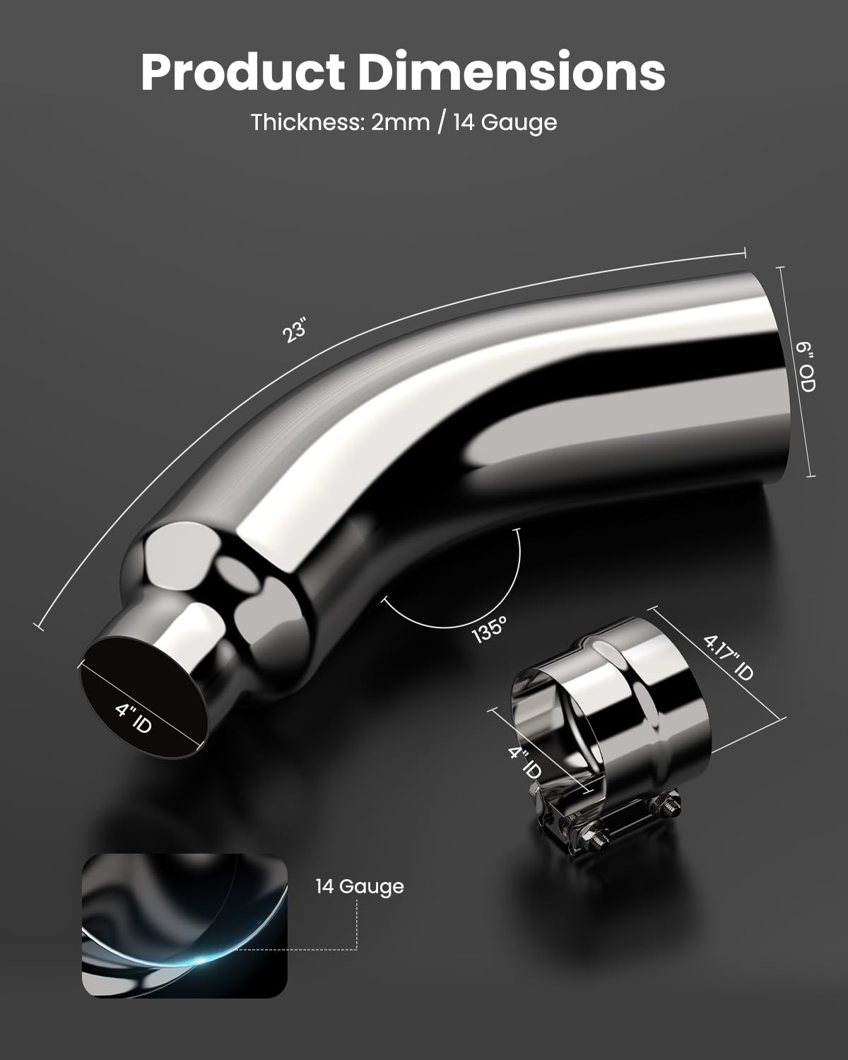 JY PERFORMANCE side profile of 90-degree mandrel bend, improves exhaust flow