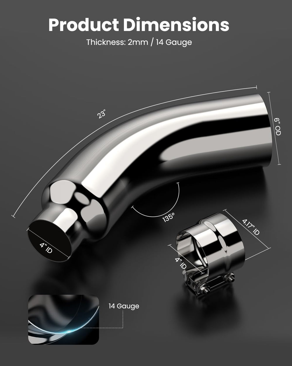 JY PERFORMANCE side profile of 90-degree mandrel bend, improves exhaust flow