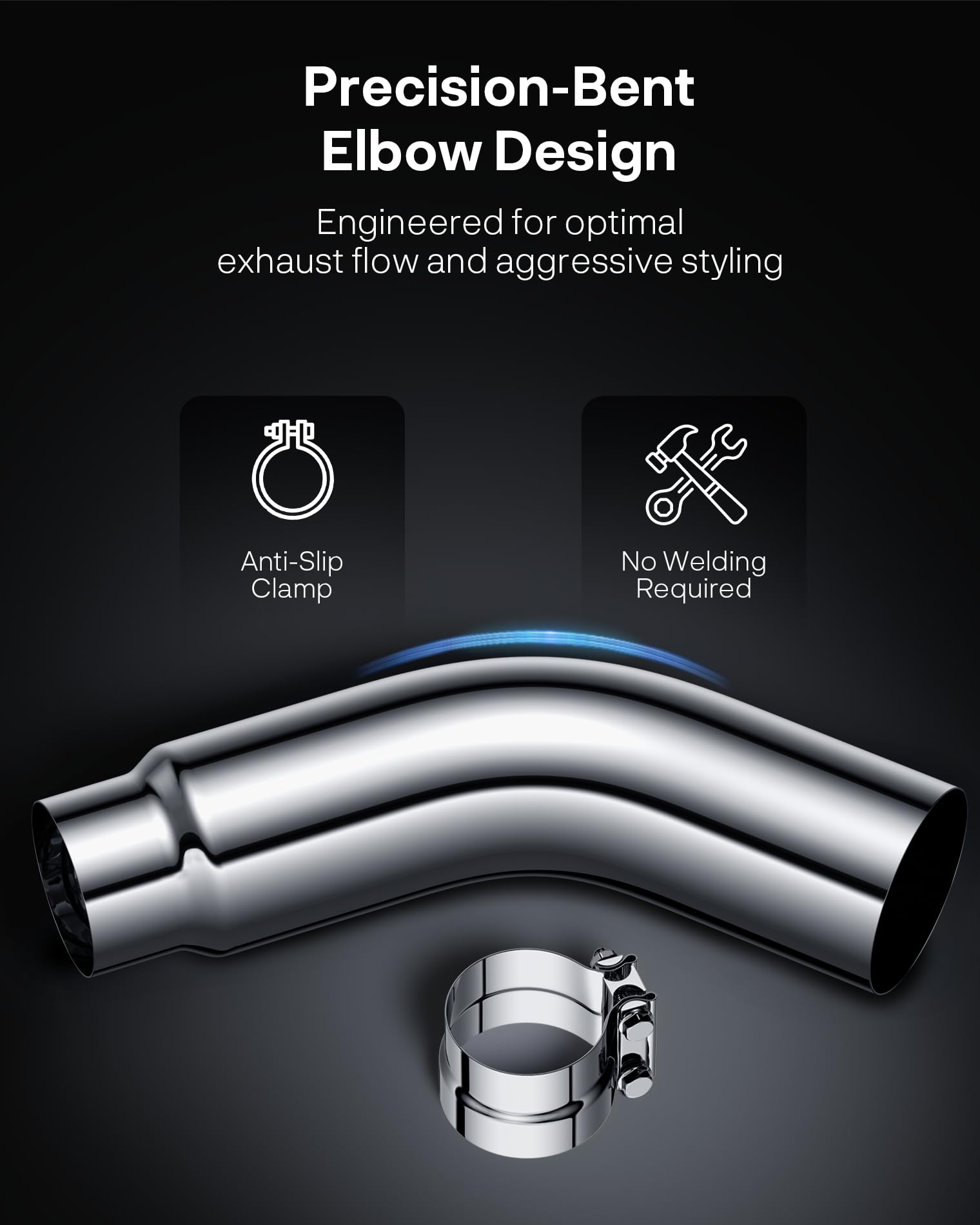 JY PERFORMANCE elbow beside ruler, shows scale for confirming pipe fit