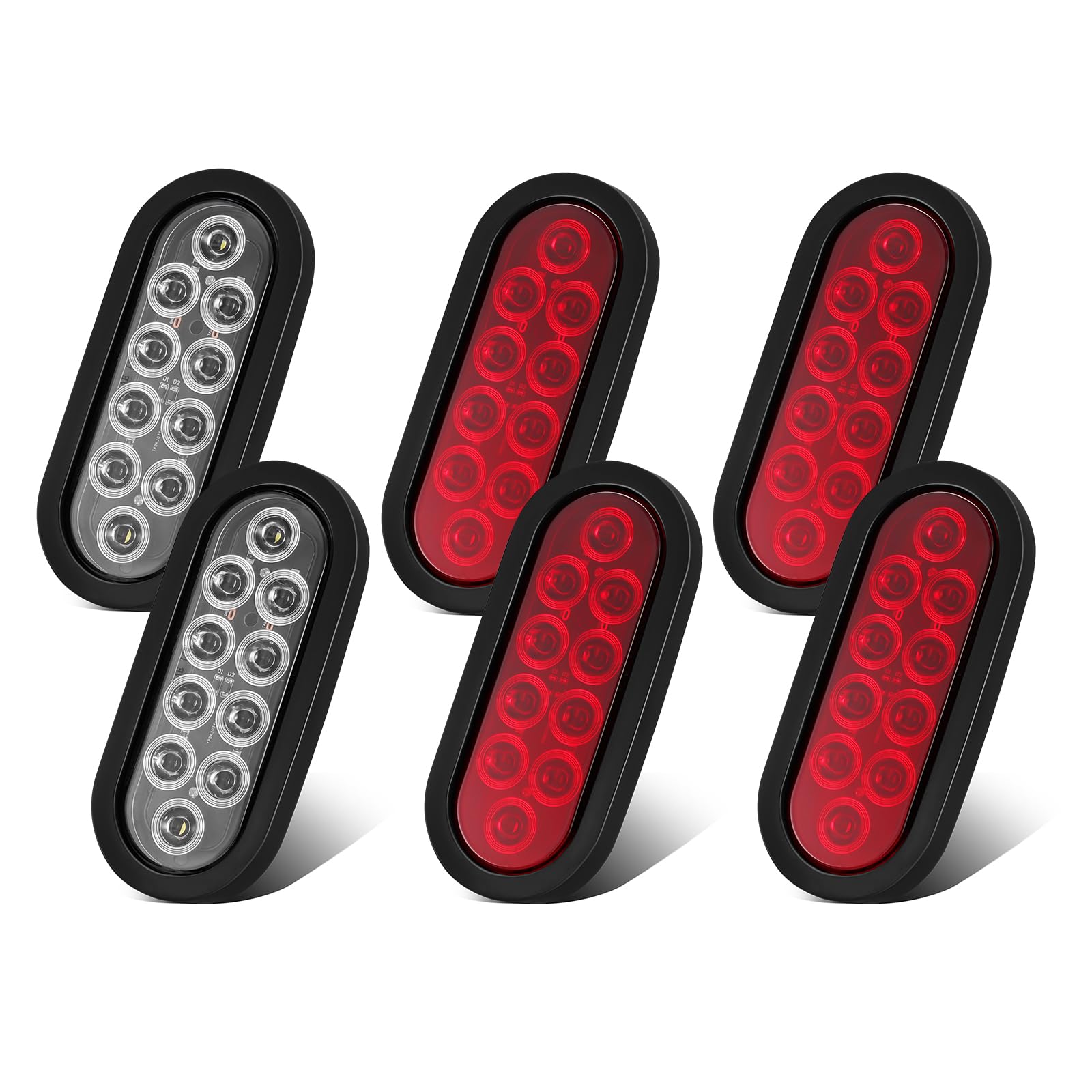 JZYZQBX front view of six-piece oval trailer light kit shows complete set and easy replacement