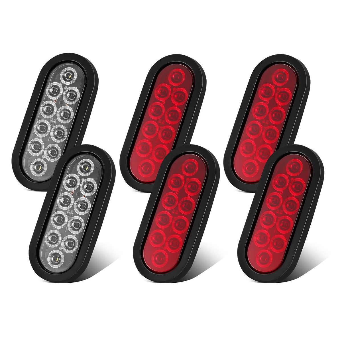 JZYZQBX front view of six-piece oval trailer light kit shows complete set and easy replacement